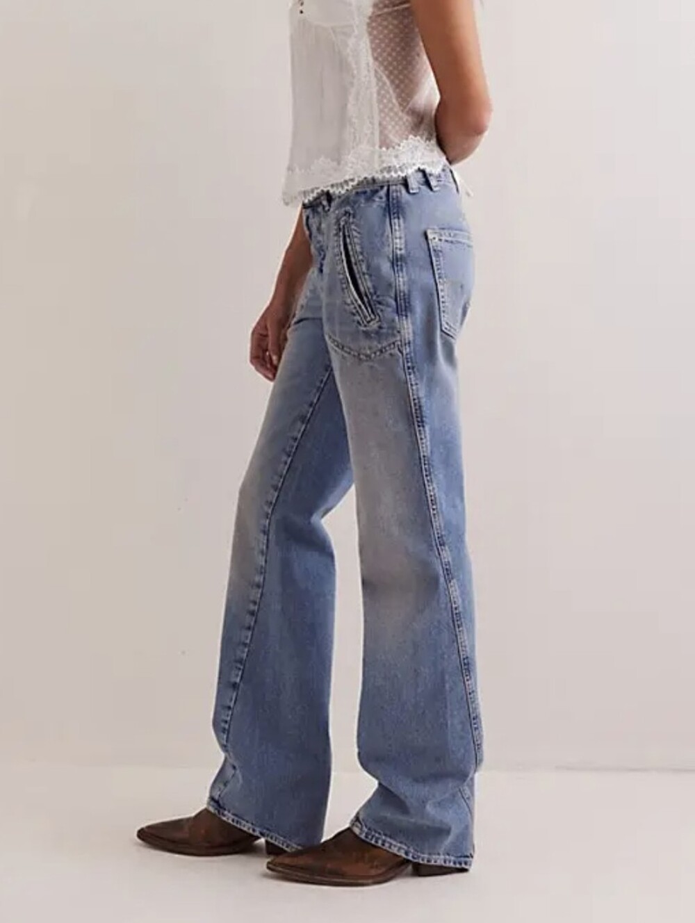 We The Free People Carnivale Bootcut Jeans Low Rise Button Fly Blue Size 26 NEW